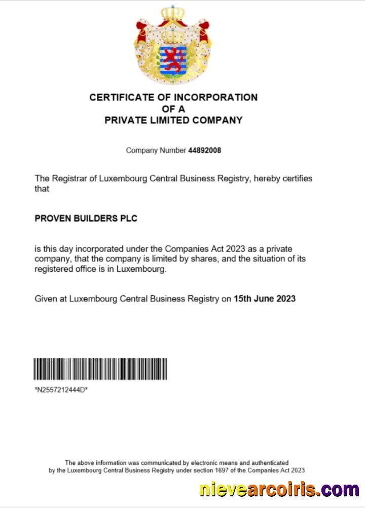 Luxembourg business registration certificate